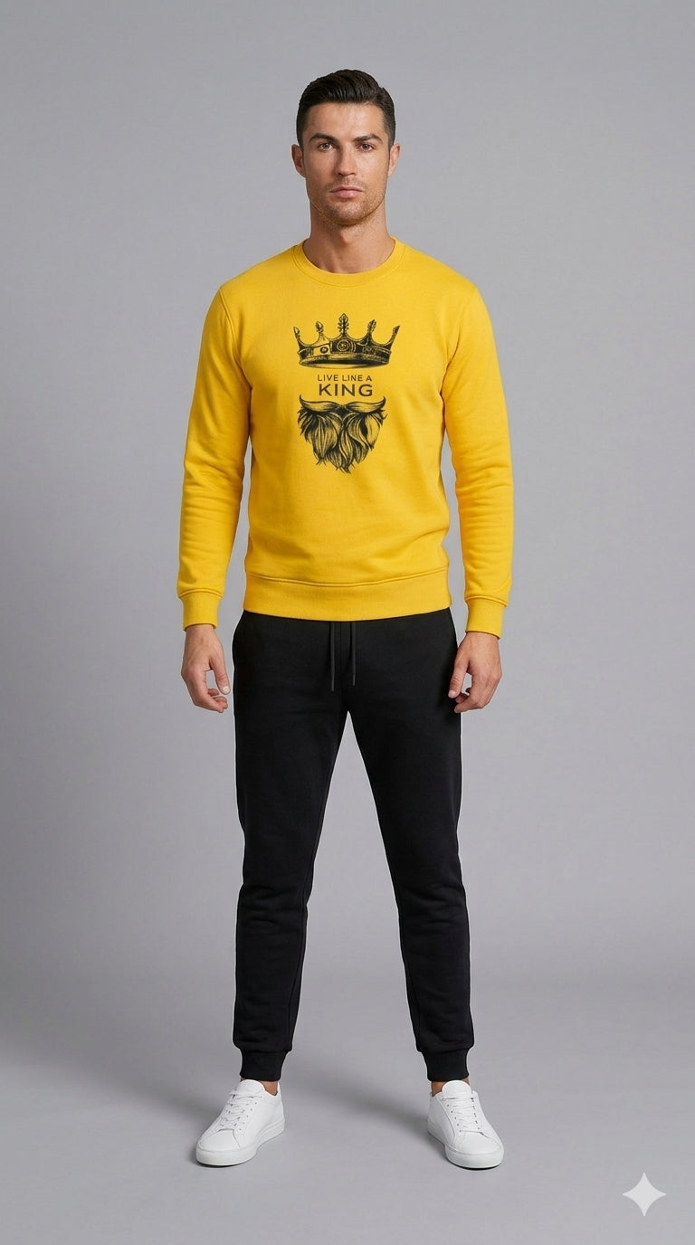 KING Printed Yellow Tracksuit Sweatshirt & Trouser | Warm & Comfortable Winter Wear | XL KING Printed Yellow Tracksuit Sweatshirt & Trouser