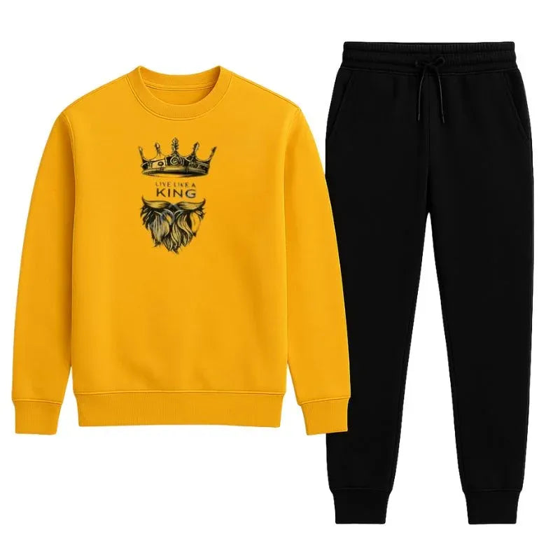 KING Printed Yellow Tracksuit Sweatshirt & Trouser | Warm & Comfortable Winter Wear | XL KING Printed Yellow Tracksuit Sweatshirt & Trouser