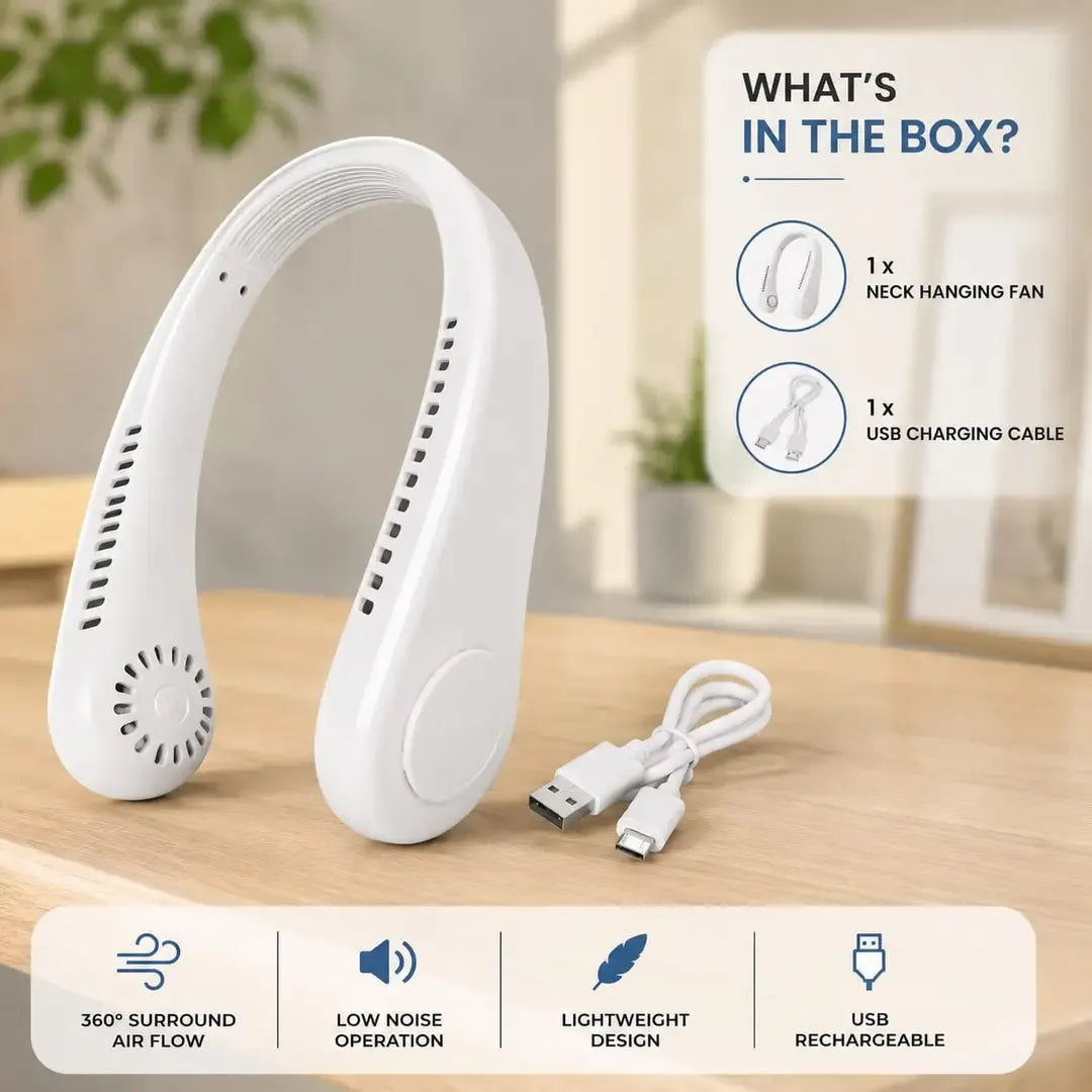 Portable Neck Fan - 1 Pc White Personal Cooling Device